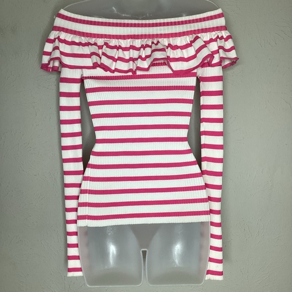 FUZZI Ruffled Striped Ribbed Top Italy XS - Picture 2 of 8